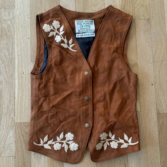 NWT | Dancassab x Free People Brown Embroidered Leather Suede Vest XS - $700 - Picture 1 of 4